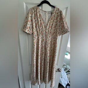 Dress Forum Cream Midi Dress with Rust Floral Print